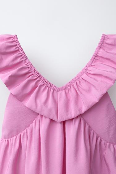 ROBE VOLANT EN TAFFETAS - Rose fluo de Zara - Image 2