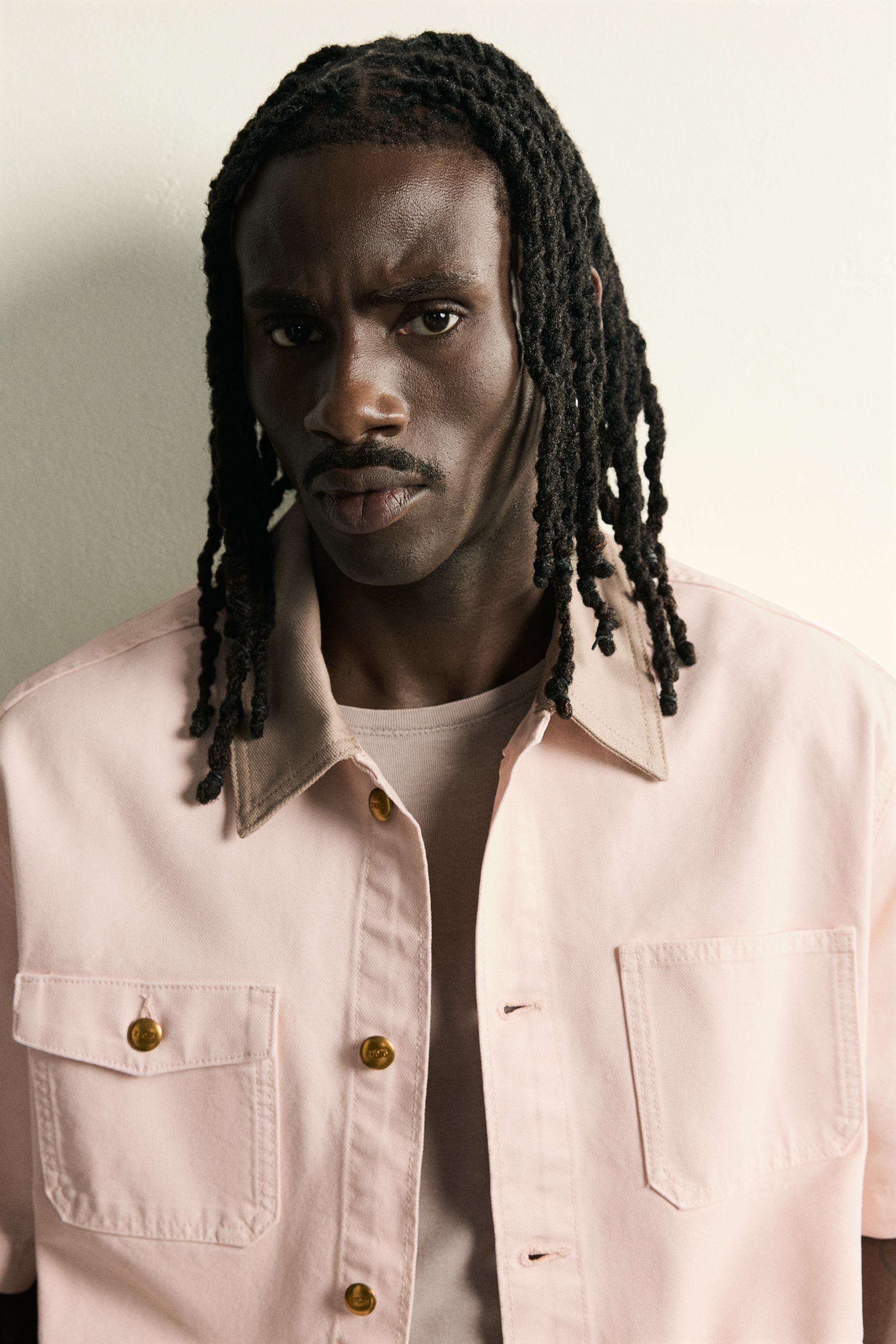 CONTRAST COLLAR SHORT SLEEVE OVERSHIRT