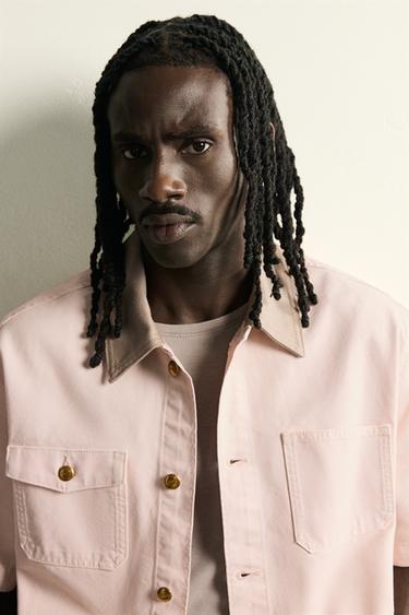 CONTRAST COLLAR SHORT SLEEVE OVERSHIRT - Pink by Zara