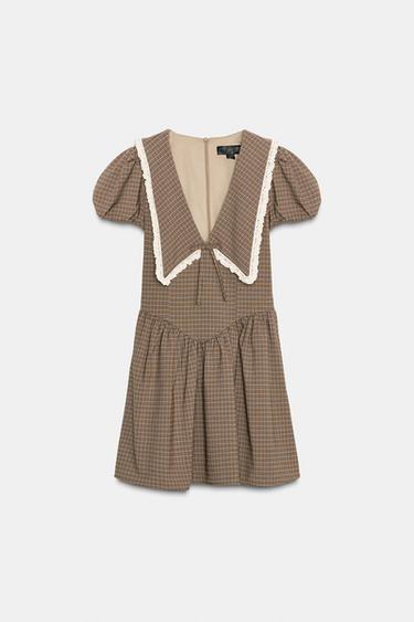 ROBE À CARREAUX COL CLAUDINE - Kaki de Zara - Image 6