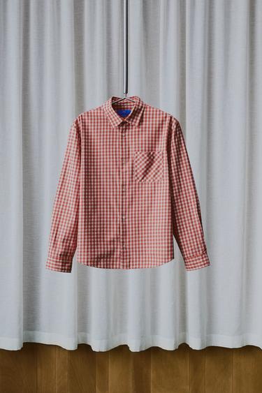 РУБАШКА В КЛЕТКУ ИЗ ТВИЛА AARON LEVINE X ZARA — Цвет небеленого полотна/Красный от Zara