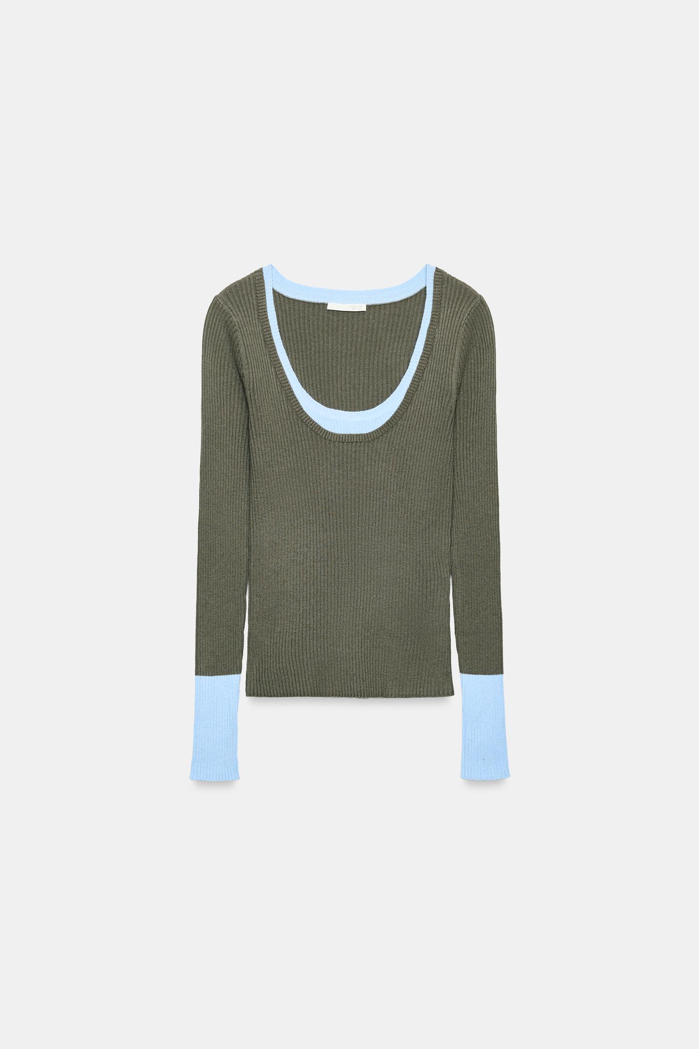 Женский топ Zara Contrast Layered Top, цвет: Тёмный хаки — фото 6