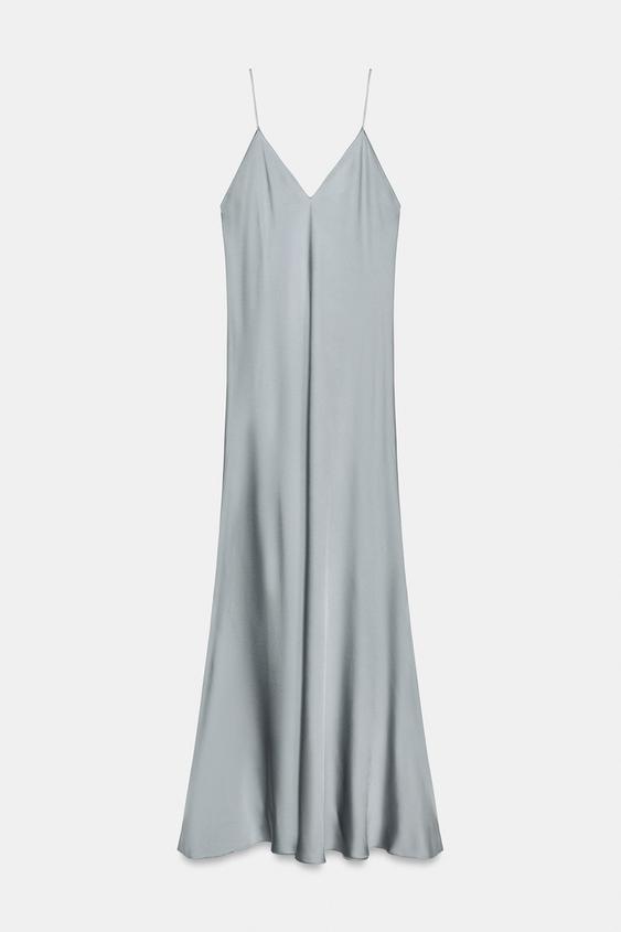 VESTIDO LENCERO SATINADO ZW COLLECTION - Gris / Azul de Zara - Imagen 0
