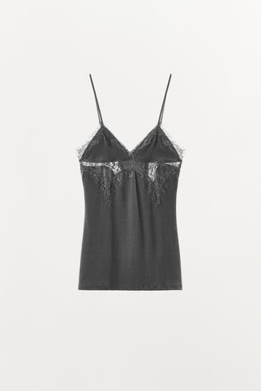 POINTELLE LACE TOP - Dark grey by Zara