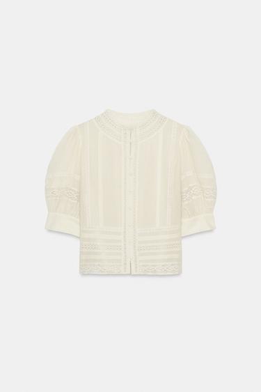 Zara ZW COLLECTION ROMANTIC LACE BLOUSE - Ecru