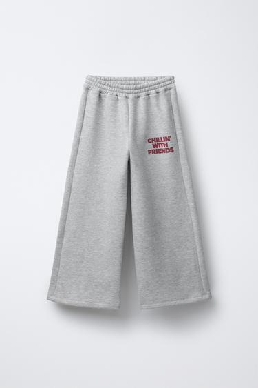 Zara TEXT WIDE LEG PANTS - Gray marl