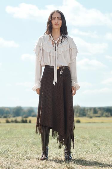 JUPE À BAS ASYMÉTRIQUE À FRANGES ÉDITION LIMITÉE - Marron de Zara - Image 1