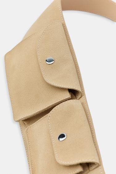 100% LEATHER BELT BAG WITH POCKETS - Light yellow by Zara - Image 3