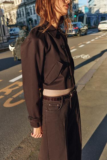 VESTE COURTE À REVERS - Marron de Zara - Image 4