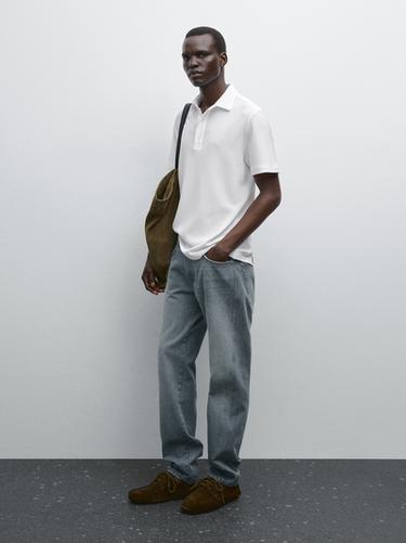Zara Textured short sleeve polo shirt - White - Image 0