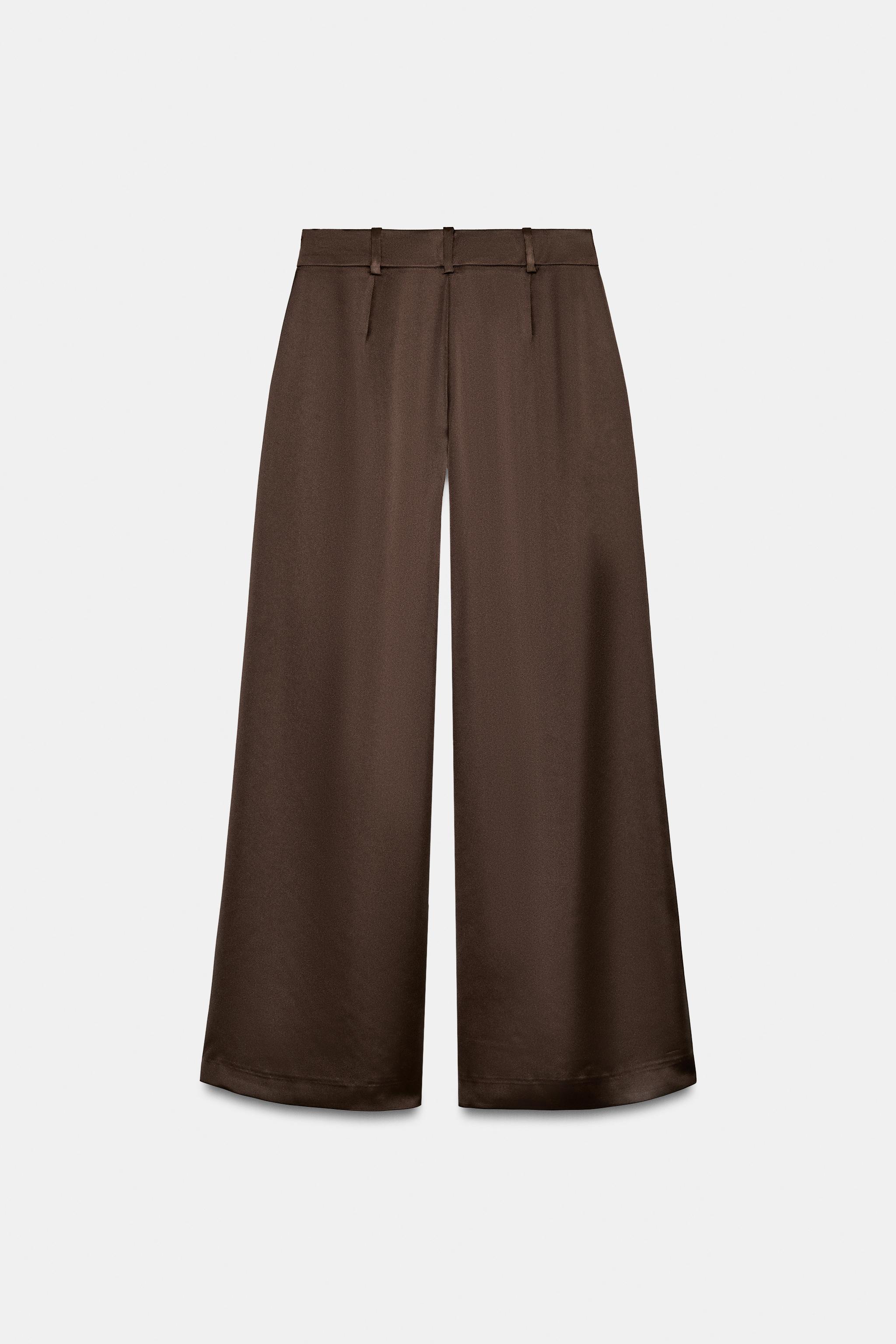 FLOWING SATIN PLEATED TROUSERS - Brown | ZARA Iraq