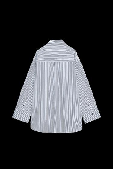 CAMISA POPELÍN RAYAS ZW COLLECTION - Blanco / Marino de Zara