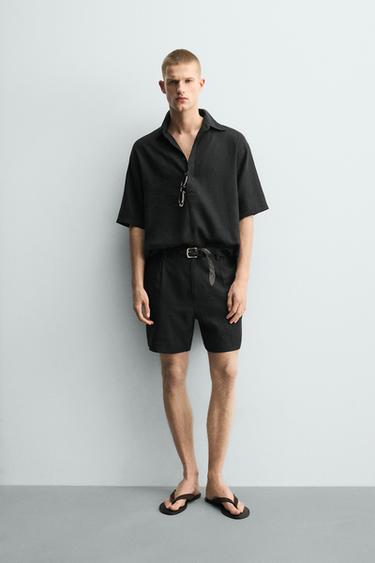 СОРОЧКА-ПОЛО СТАНДАРТНОГО КРОЮ З ЛЬОНУ ТА ВІСКОЗИ - Чорний Zara