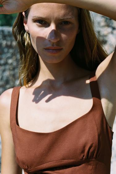 LINEN BLEND MIDI DRESS - Terracotta by Zara - Image 3