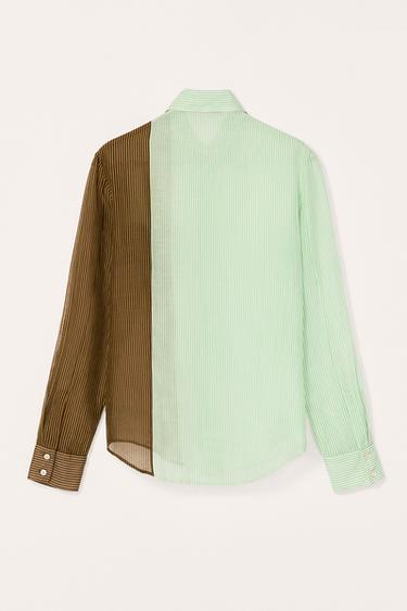 LIMITED EDITION STRIPED COLOUR BLOCK SHIRT - Green stripe by Zara - Image 5