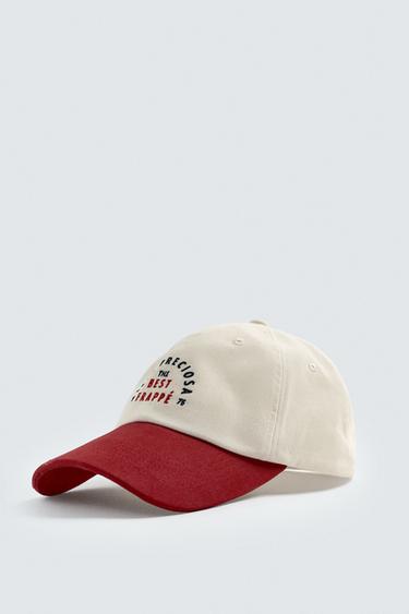 Zara CONTRAST EMBROIDERY CAP - Ecru