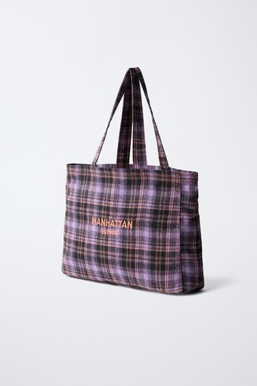 PLAID SHOPPER TOTE — Purple 2