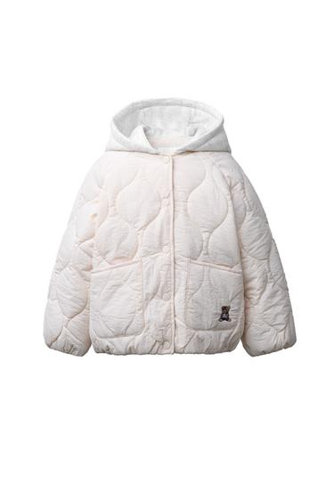 CAZADORA ACOLCHADA CAPUCHA OSO BORDADO - Crudo de Zara