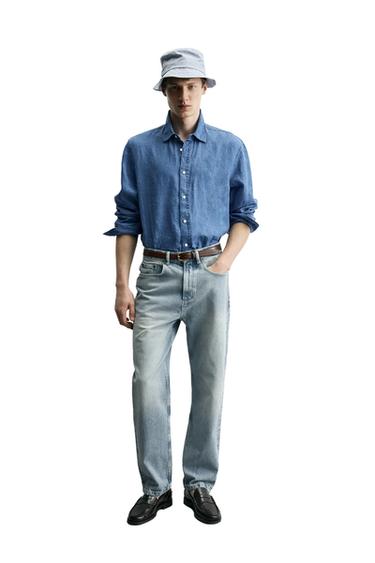 REGULAR FIT 100% LINEN SHIRT - Dark indigo by Zara