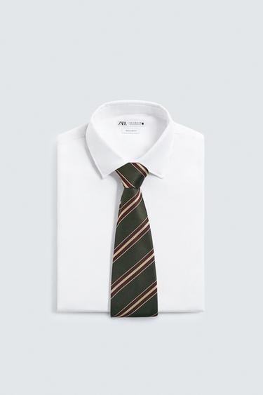 100% SILK STRIPED LIMITED EDITION TIE - Green by Zara - Image 3