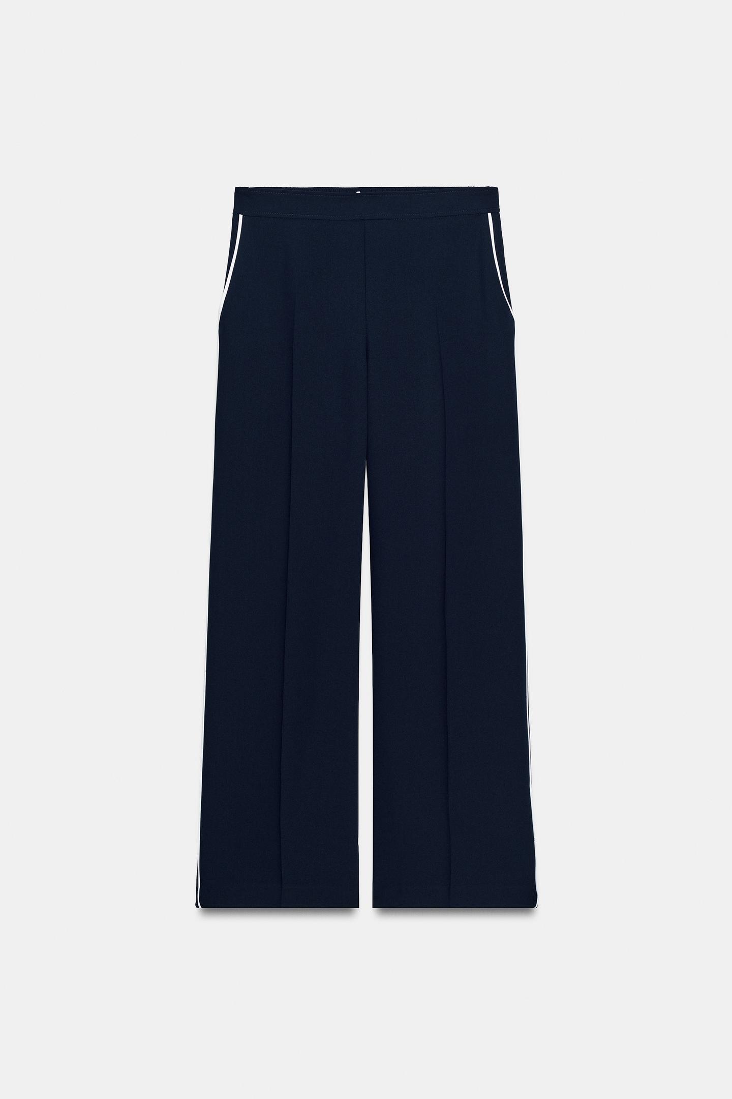 Женские брюки Zara Contrast Piping, цвет: Тёмно-синий