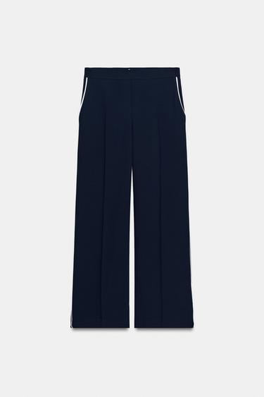 CONTRAST PIPING PANTS — Navy blue 1