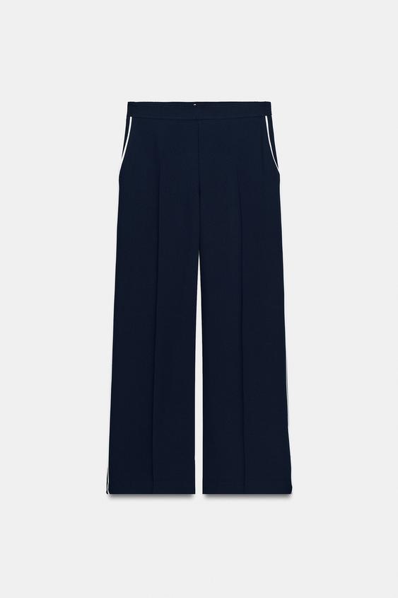 Zara CONTRAST PIPING PANTS - Navy blue - Image 0