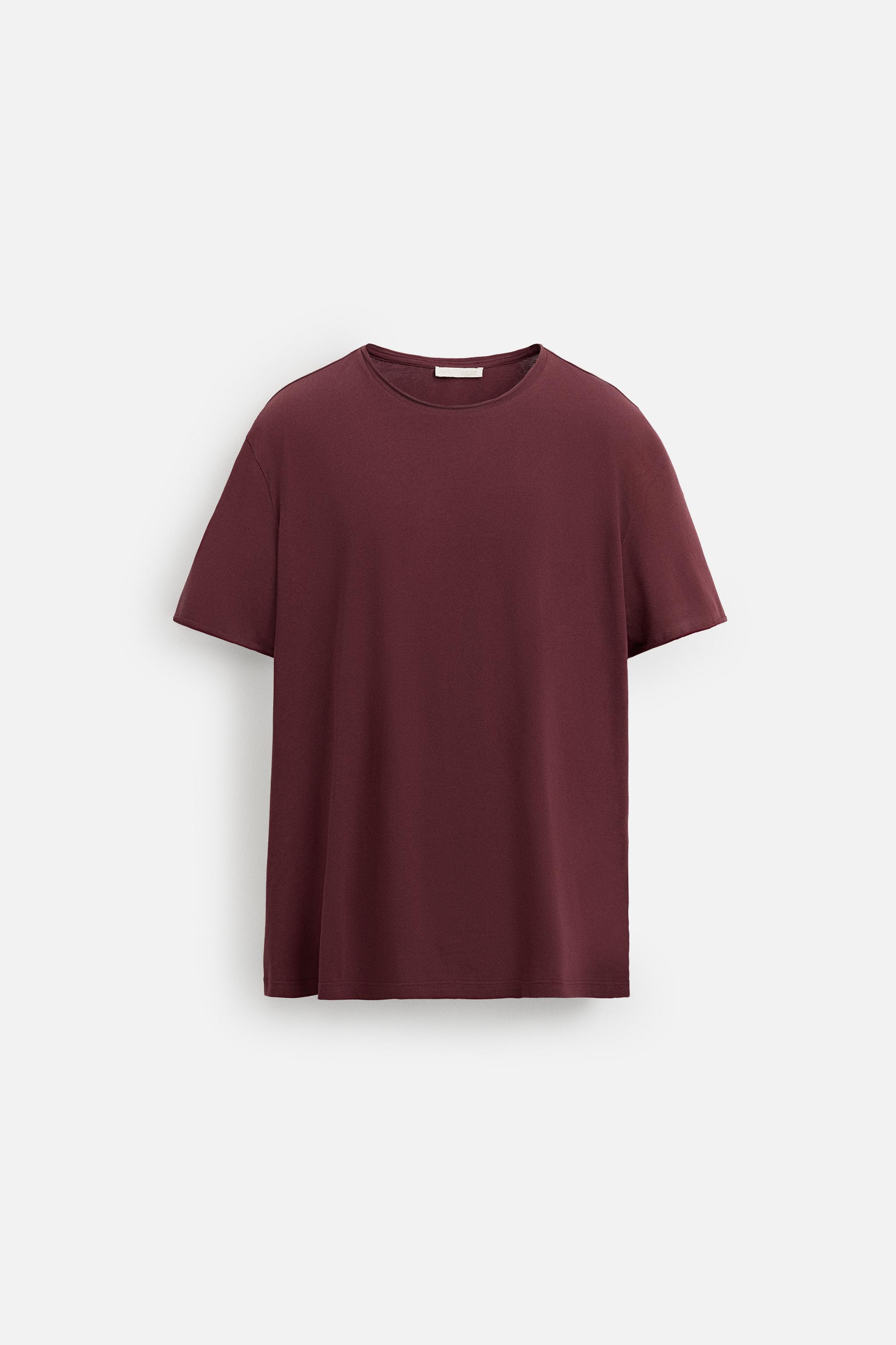 ベーシックTシャツ、イレギュラーヘム - バーガンディ | ZARA