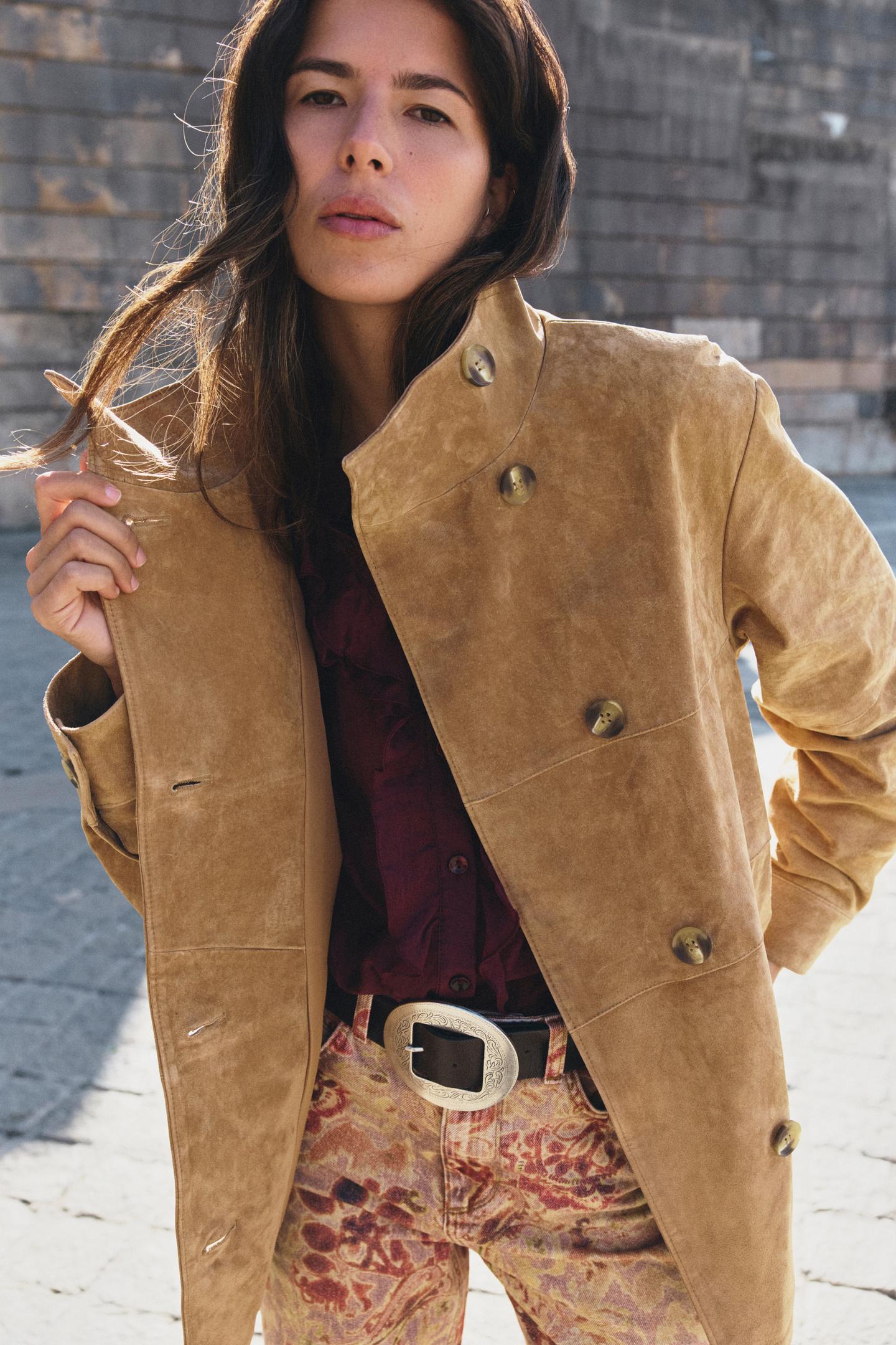 Женская куртка Zara 100% Leather Belted, цвет: Верблюжий — фото 3