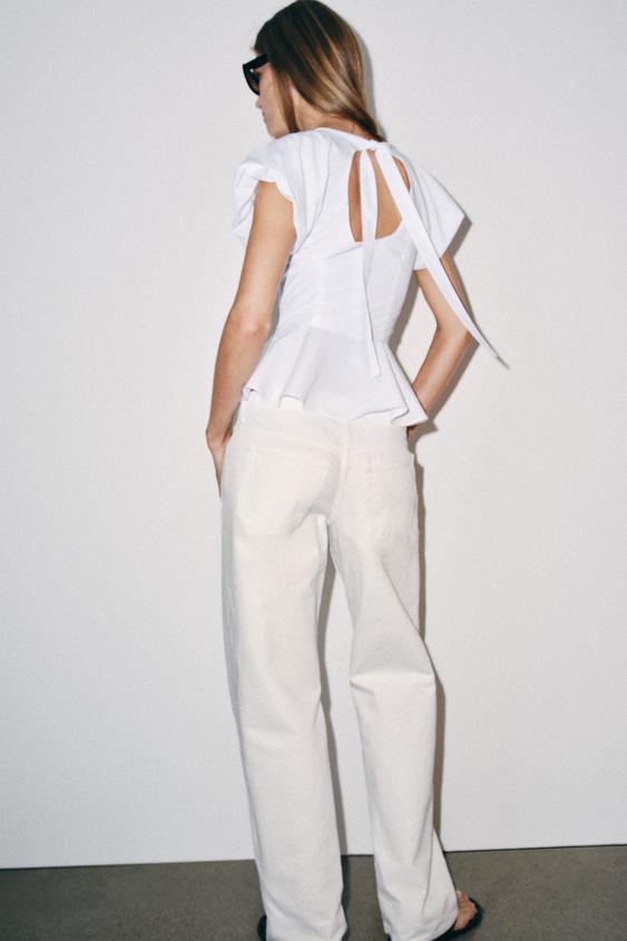 TOP PEPLUM EN POPELINE - Blanc de Zara - Image 4