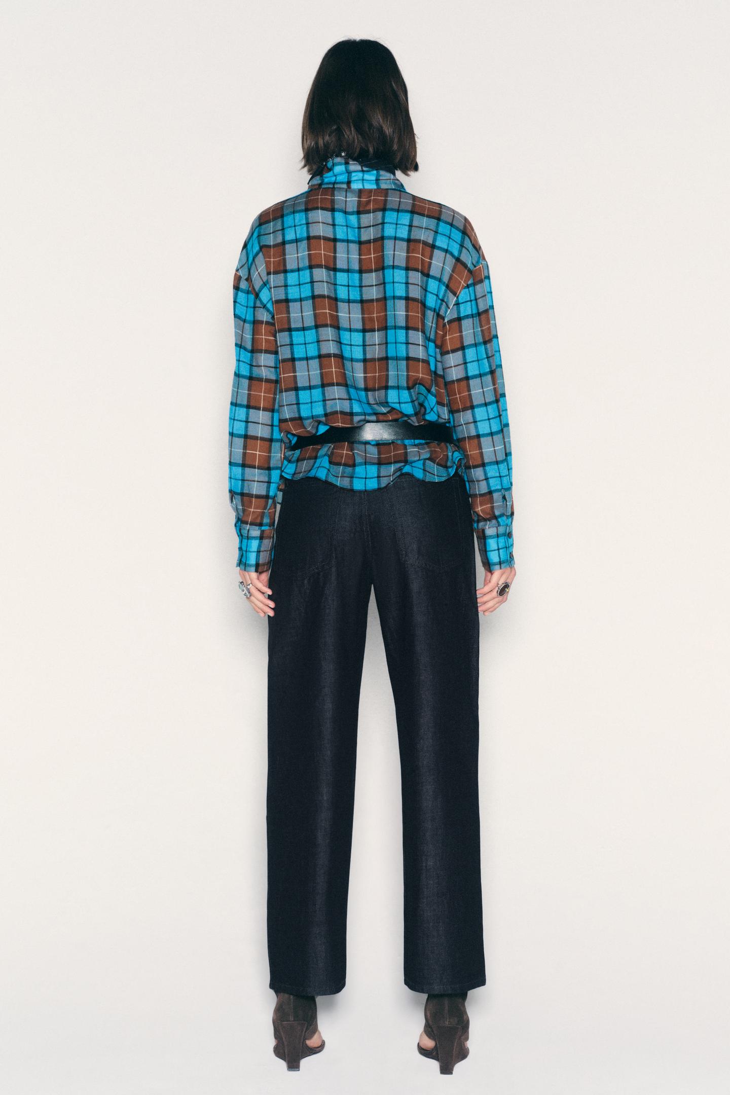 Женская рубашка Zara Plaid Wrap, цвет: Коричневый синий — фото 3