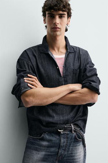 RELAXED FIT DENIM POLO SHIRT - Indigo by Zara - Image 5