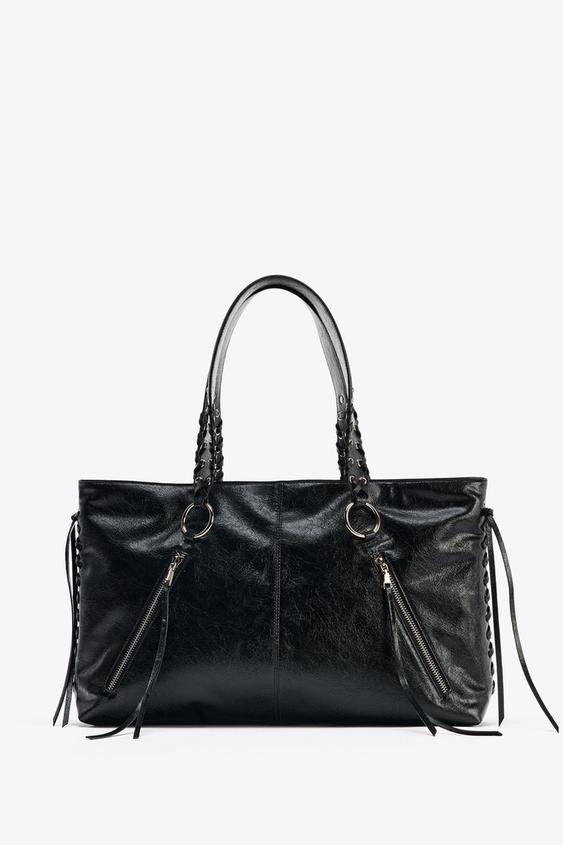 Damentaschen Zara Zara Tasche Schwarz Mit Nieten Damen