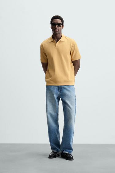 VERTICAL TEXTURED POLO SHIRT - Mustard by Zara - Image 0