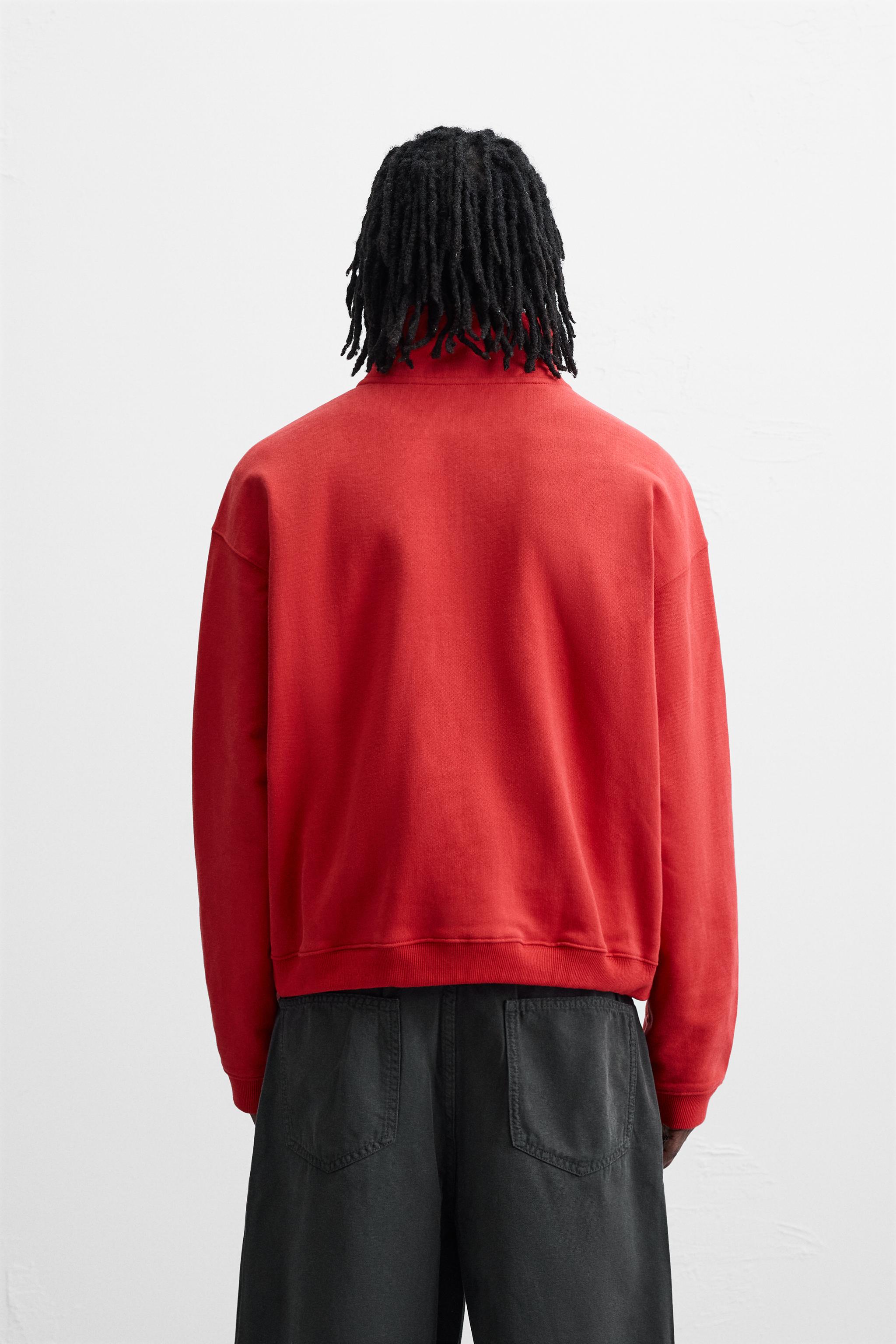 スペイン発送 ZARA ジッパーネックスウェットシャツ レッド 新作 ジップネックスウェットシャツ - レッド | ZARA Japan / 日本