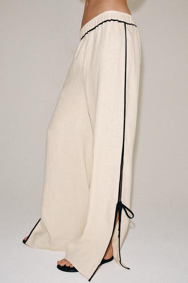 بنطلون بحواف 100% كتان ZW COLLECTION - بيج الخاص بـ Zara
