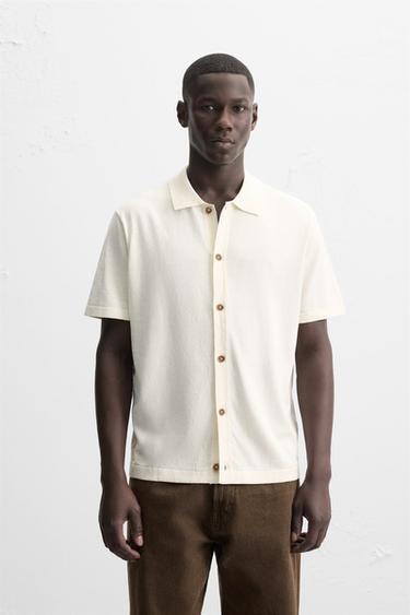 REGULAR FIT KNITTED SHIRT - Ecru by Zara