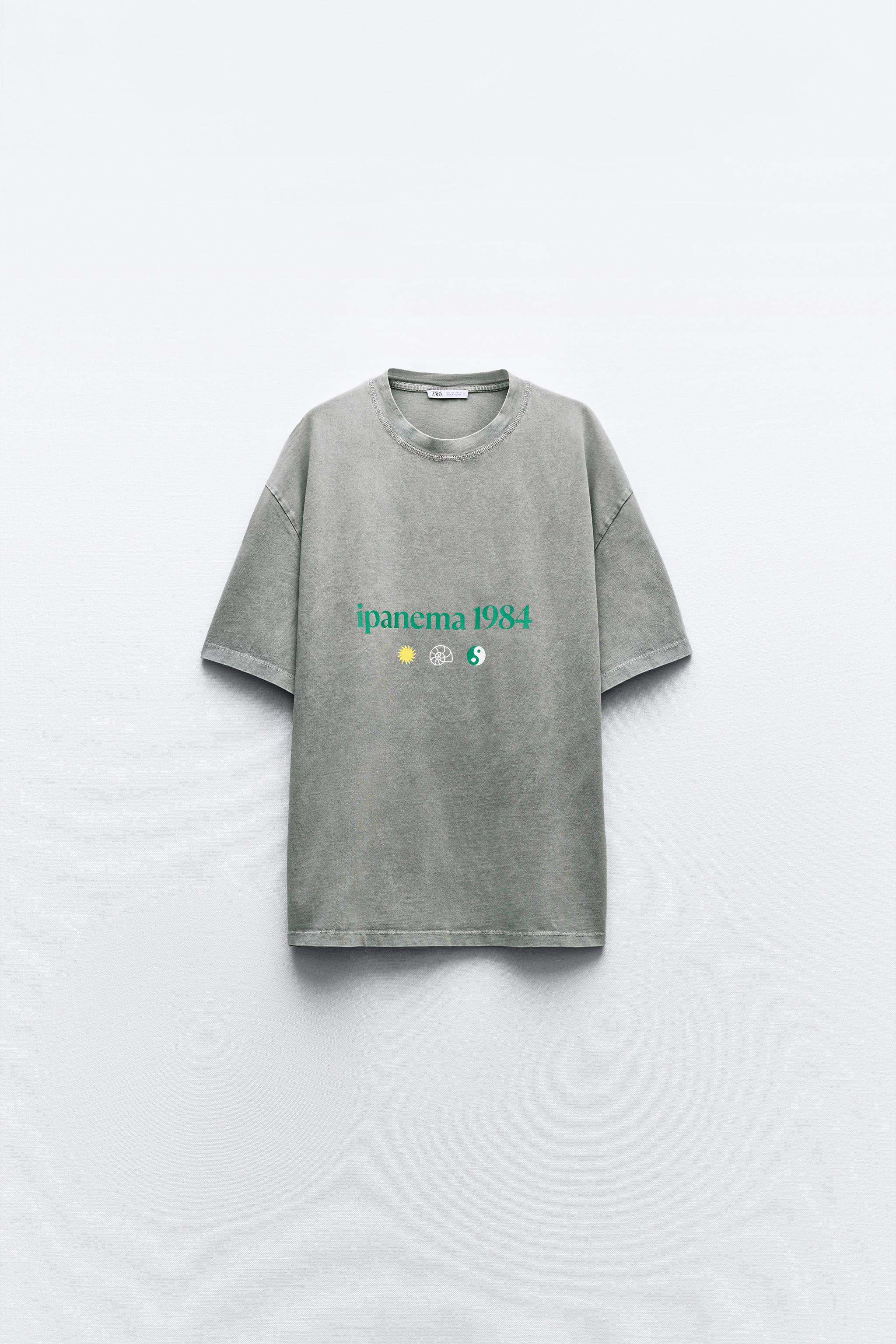 WASHED EFFECT T-SHIRT WITH SLOGAN - Gray | ZARA United States