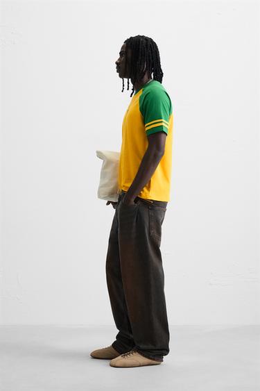 T-SHIRT COLOR BLOCK BRODÉ - Jaune de Zara - Image 3