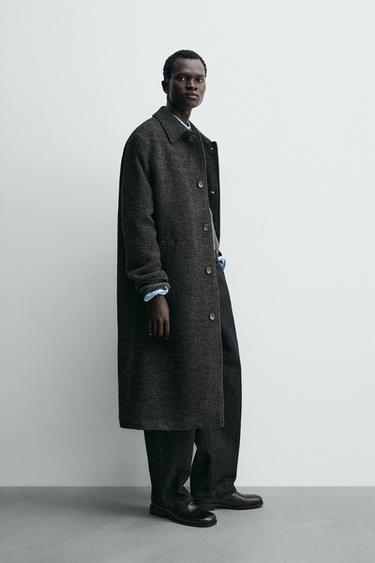 Zara 羊毛織紋大衣 - 深灰色