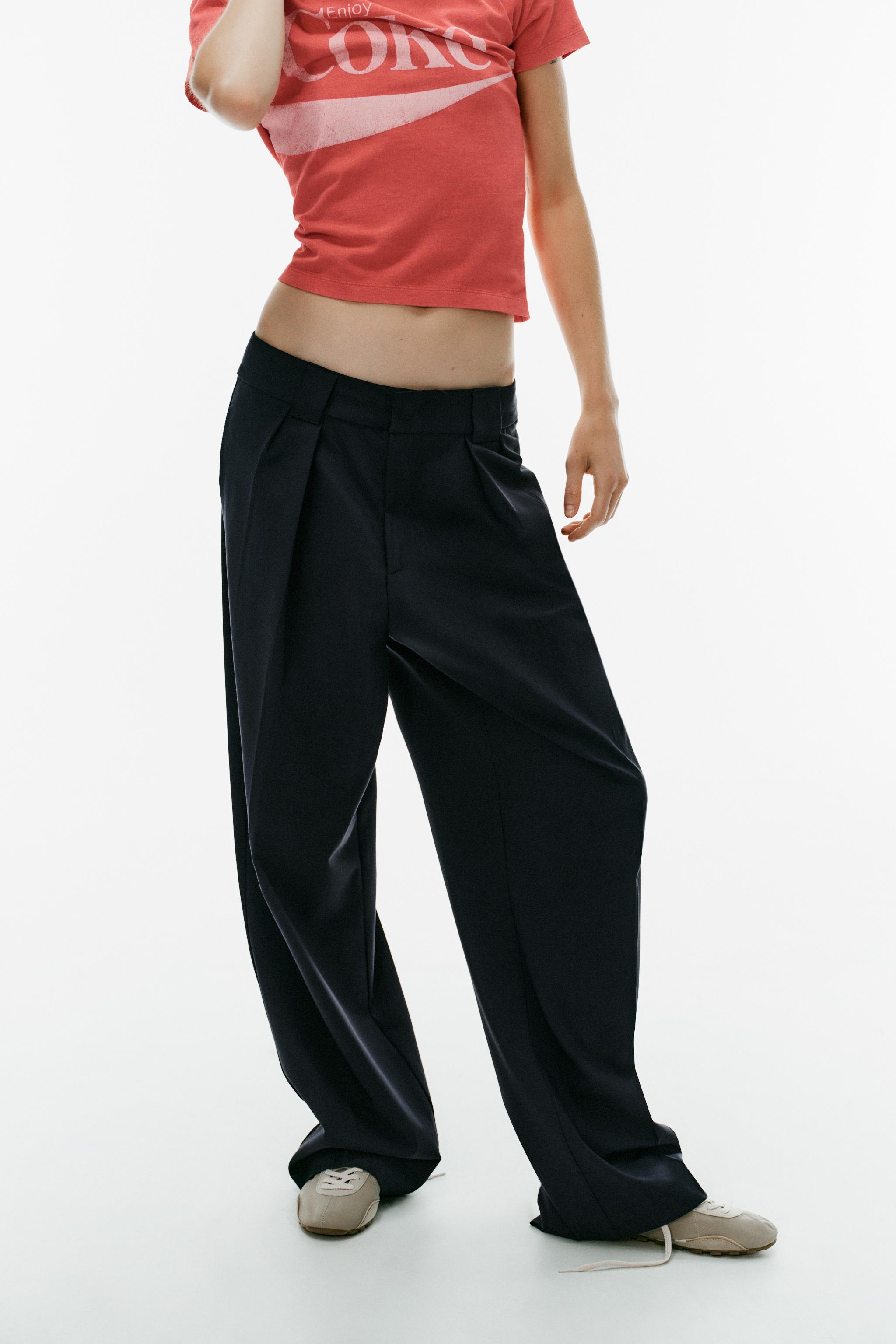 WIDE-LOOP PLEATED PANTS — Dark navy