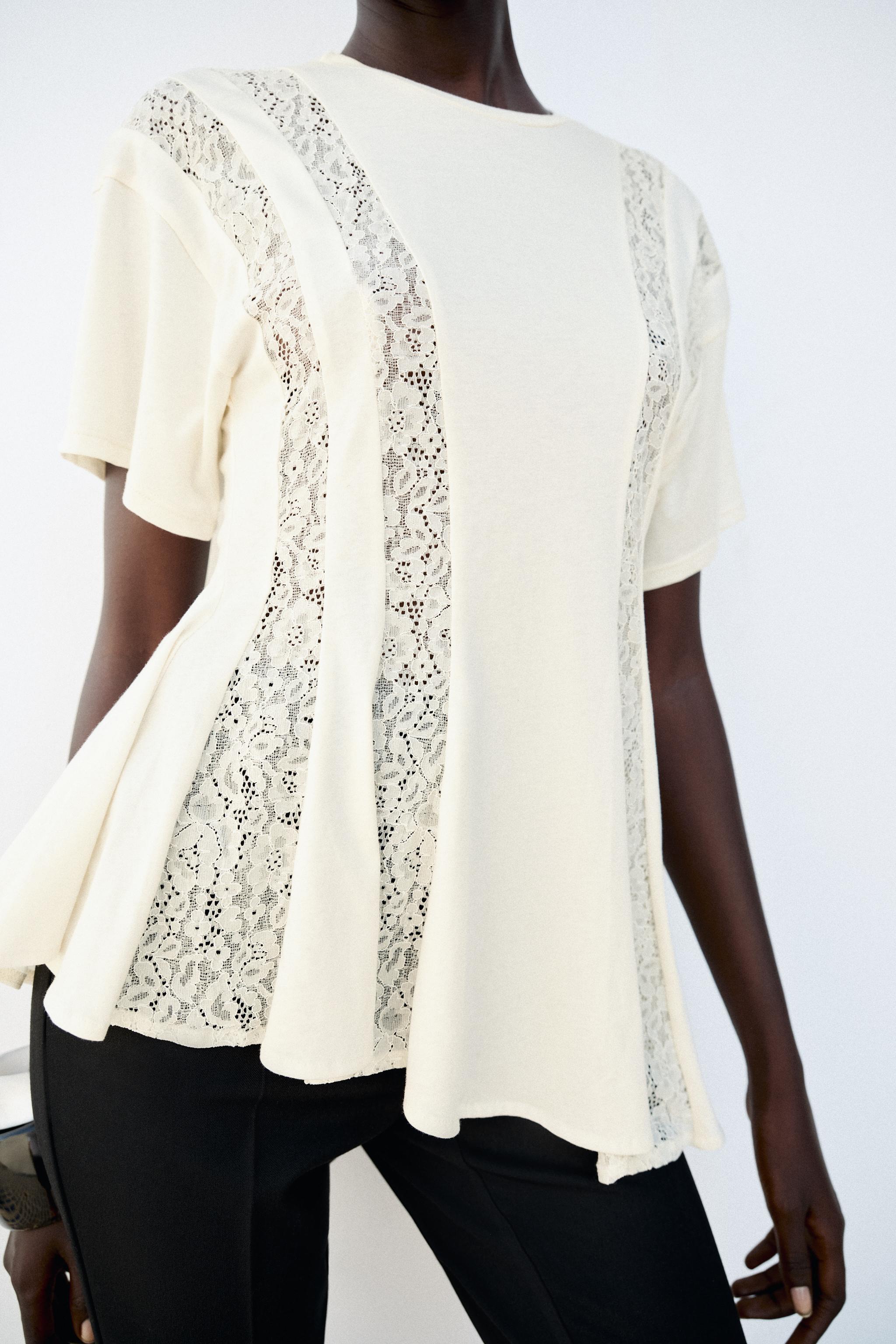Женские футболки Zara LACE COMBINATION T-SHIRT — фото 4