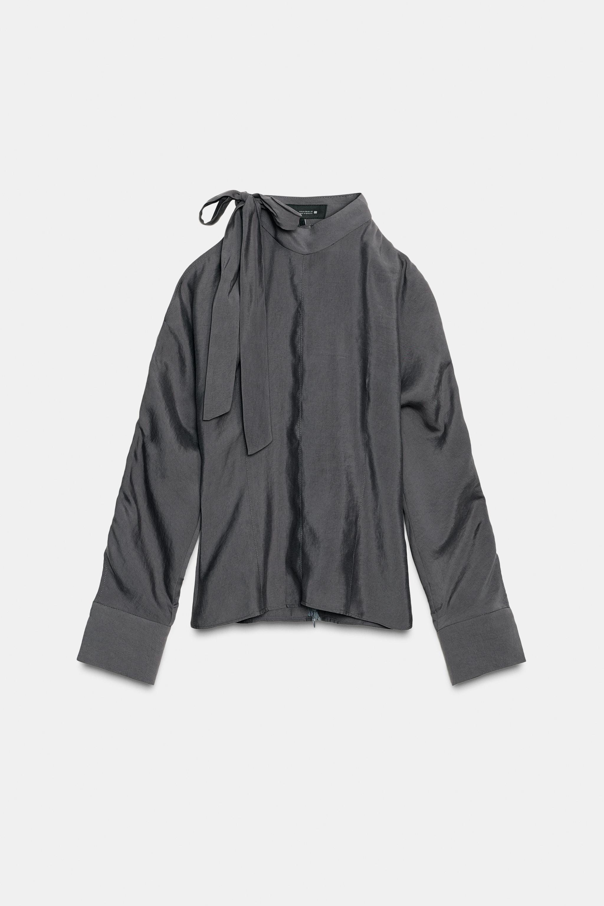 SHOULDER CUT-OUT BLOUSE WITH TIE