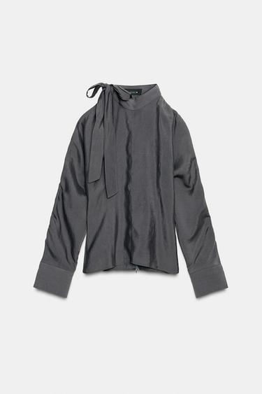 BLOUSE OUVERTURE ÉPAULE ET NŒUD - Bleu / Gris de Zara - Image 4