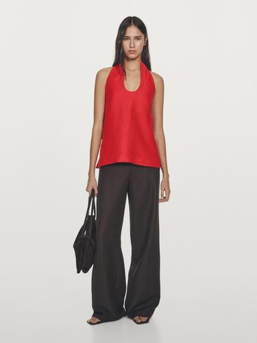 Zara Linen blend halter top - Red