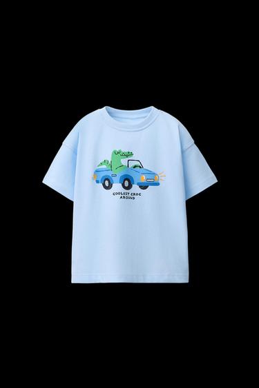 Zara ANIMAL PRINT T-SHIRT - Sky blue