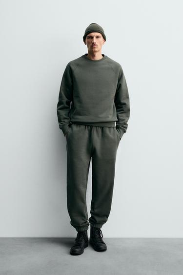 Zara REGULAR FIT JOGGING PANTS WITH PIPING - Mid-green