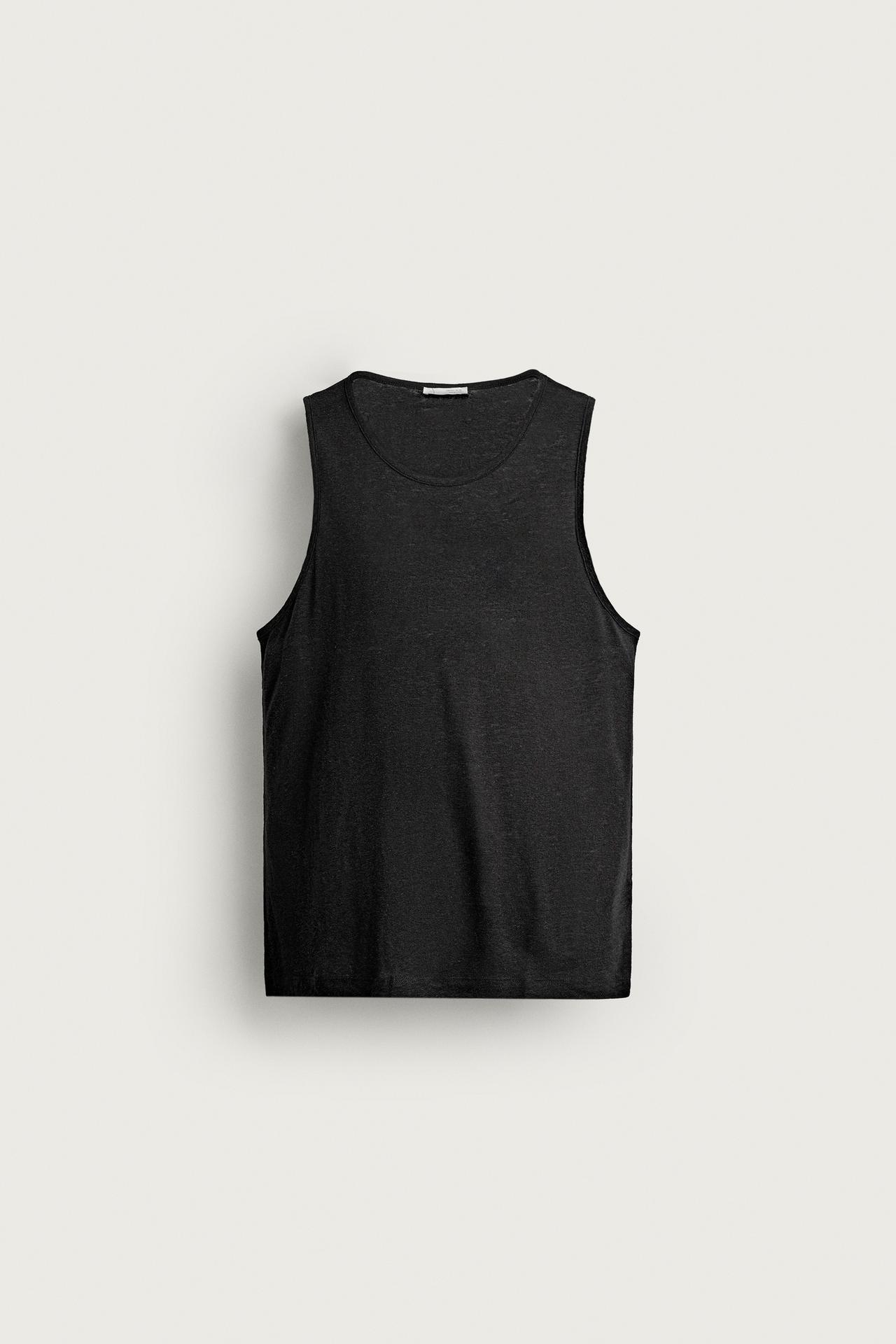 RELAXED FIT VISCOSE LINEN TANK TOP — Black