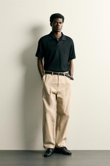 Zara 直條紋理 POLO 衫 - 黑色