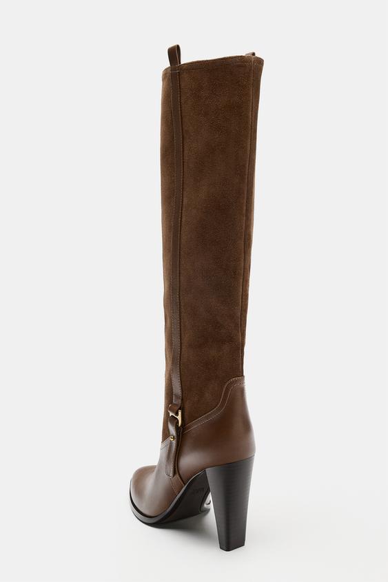 BOTTES TALONS COMBINÉES CUIR - Marron de Zara - Image 3